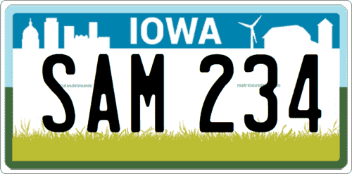 Matrícula de coche americana de Iowa actual con diseño azul y verde