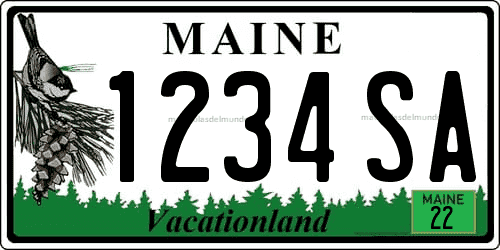 Matrícula de coche americano de Maine con frase Vacationland de ejemplo 1234SA