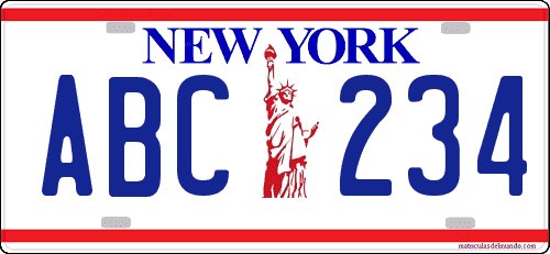 matriculas americana de coche de Nueva York con la estatua de la libertad y líneas rojas