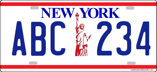 matriculas americana de coche de Nueva York con la estatua de la libertad y líneas rojas