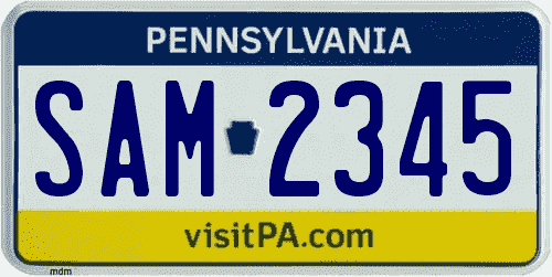 Matrícula americana de coche de Pennsylvania con colores amarillo y azul VISITPA