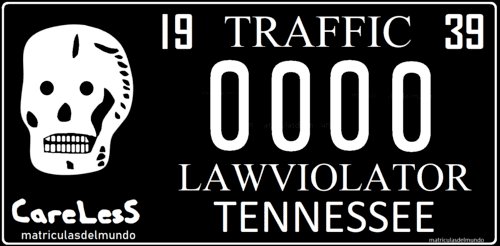 matrícula de Tennessee negra con calavera de 1939 conductor peligroso