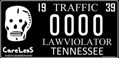 matrícula de Tennessee negra con calavera de 1939 conductor peligroso