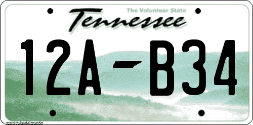 Matrícula de coche americana de Tennessee y frase VOLUNTEER STATE
