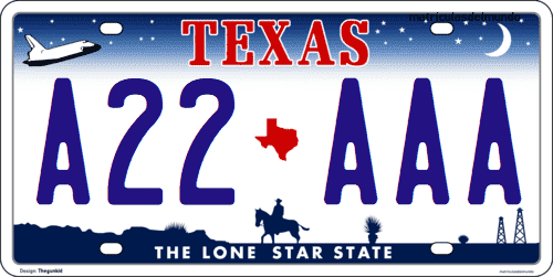 matriculas americana de coche de Texas con mapa rojo, caballo y nave espacial THE LONE STAR STATE