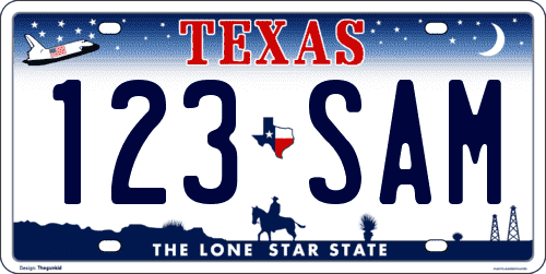 Matrícula americana de Texas del diseño con nave espacial y lema THE LONE STAR STATE