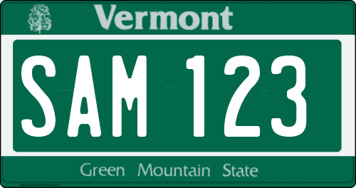 Matrícula de coche americana de Vermont actual con fondo verde y árbol arce con lema green mountain state