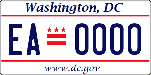 Matrícula americana de coche del Washington DC ordinaria con web www.dc.gov