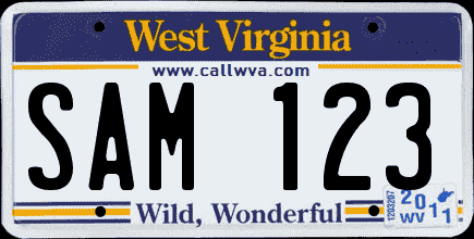 matricula americana de coche de West Virgina con frase www.callwva.com y Wild, Wonderful