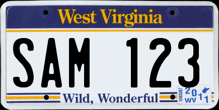 Matrícula americana de West Virginia con lema Wild, Wonderful y color azul