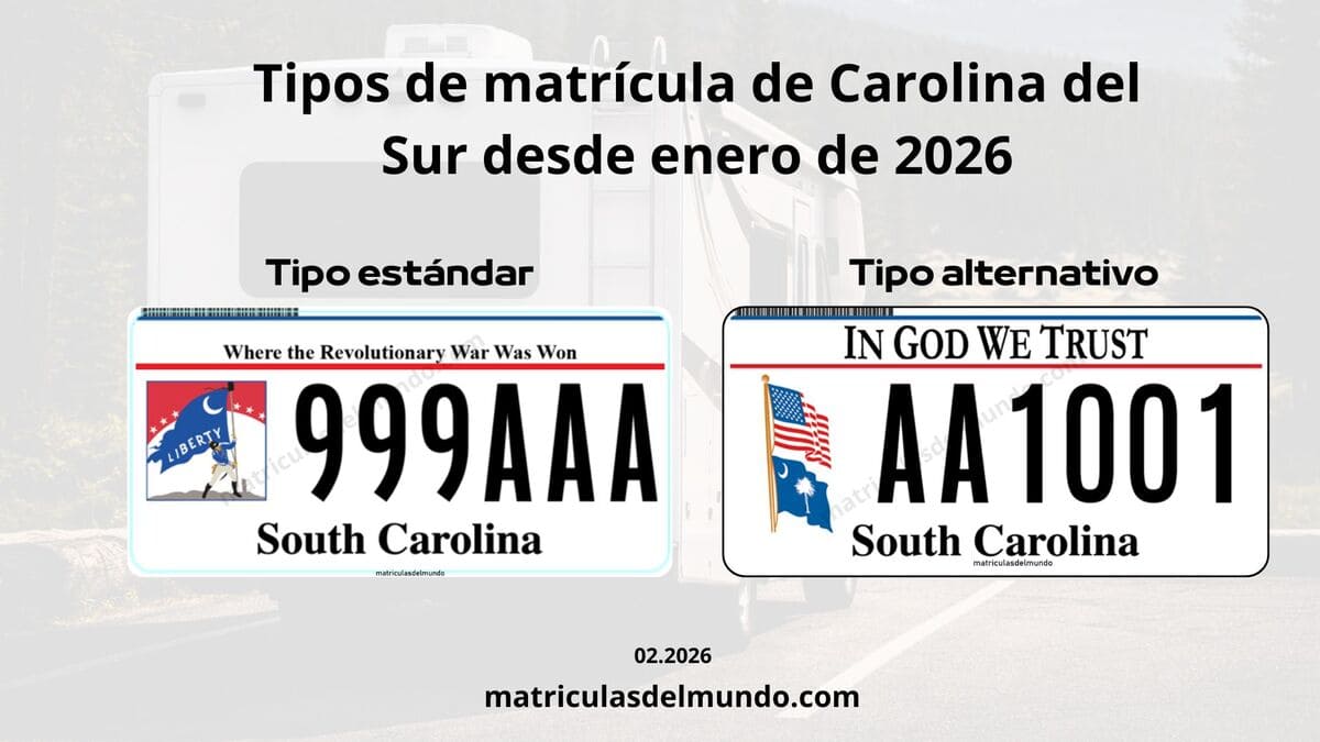 Tipos de matrículas actuales de Carolina del Sur desde 2026, modelos estándar y alternativo