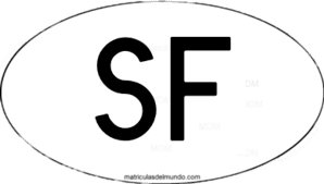 Código oval de reconocimiento internacional de Finlandia hasta 1993 con letras SF. International code for Finland is SF