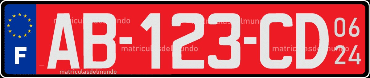 Matrícula de coche roja de Francia para importación temporal