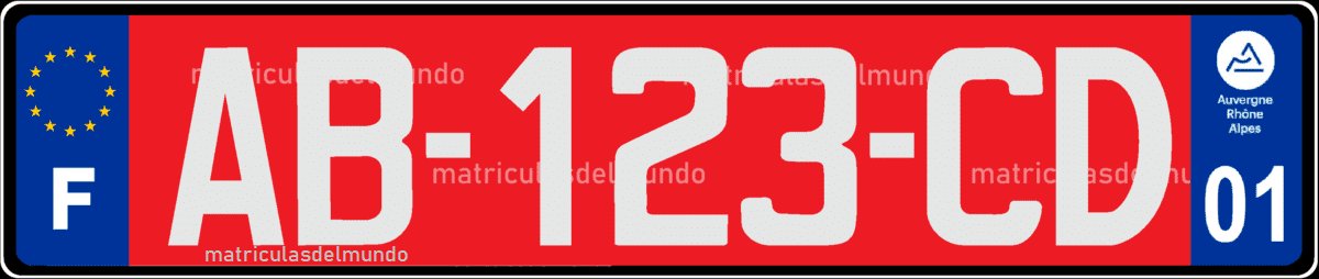 Matrícula de coche roja de Francia para importación temporal con franja azul