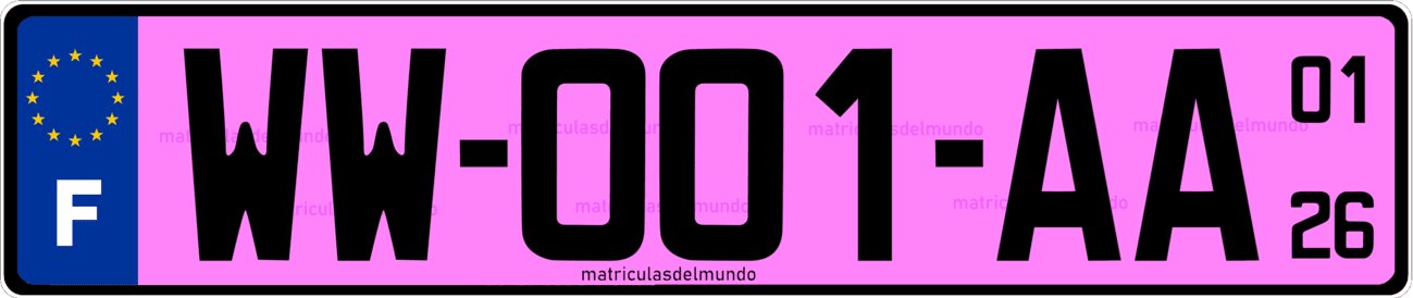 Imagen de matrícula de coche rosa de Francia con letras WW a la izquierda