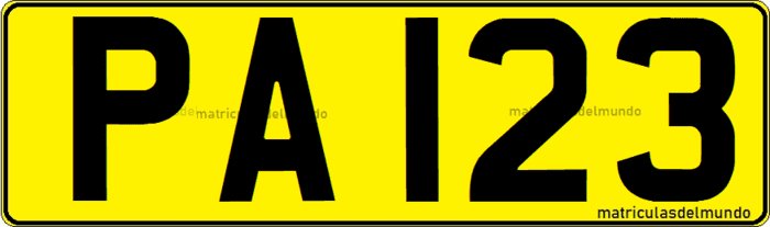 Matrícula de coche de Granada trasera con fondo amarillo Matrícula de coche de las islas Granada en el Caribe con fondo amarillo utiliada de 1979 a 2010
