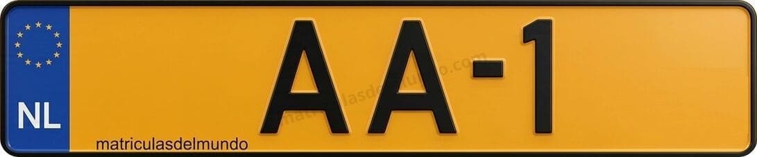 Matrícula AA-1 de la Casa Real color amarillo de los Países Bajos