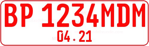 matrícula de coche en pruebas con letras rojas de indonesia