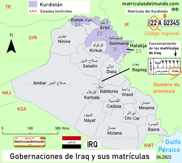 Mapa de las regiones de Iraq actuales y del Kurdistán