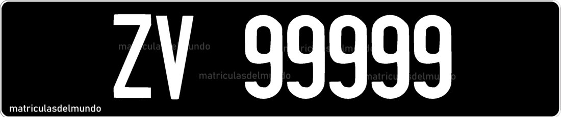 Ejemplo de matrícula de coche de vehículo histórico con letras ZV