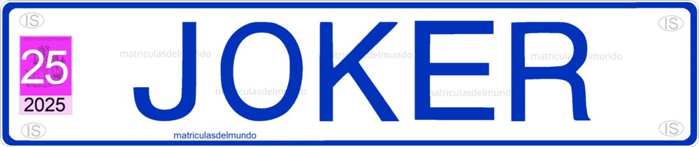 Matrícula de coche de Islandia actual personalizada JOKER