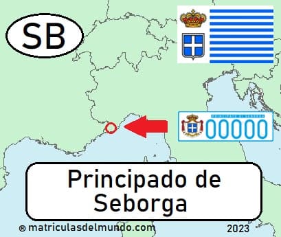 Mapa de la localización del Principado de Seborga y su matrícula