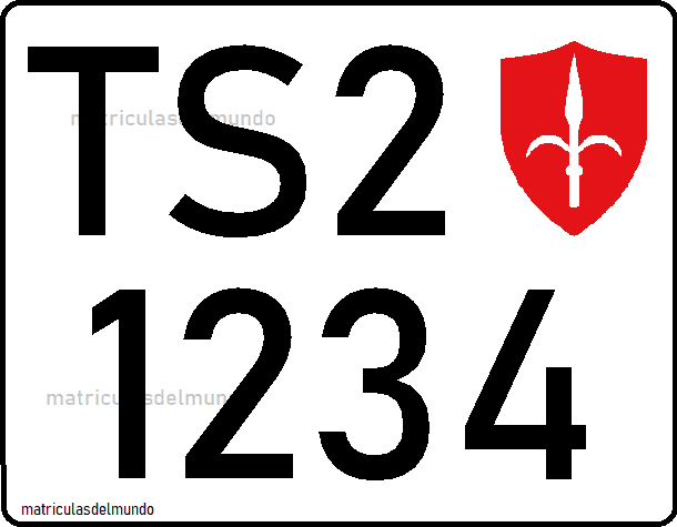 Matrícula trasera de coche de Trieste de la zona A con letras TS