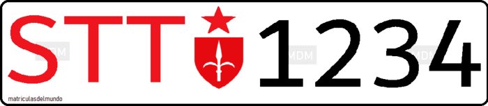 Matrícula de coche de Trieste de la zona B al norte con letras STT Matrícula trasera de coche de Trieste de la zona B con letras STT