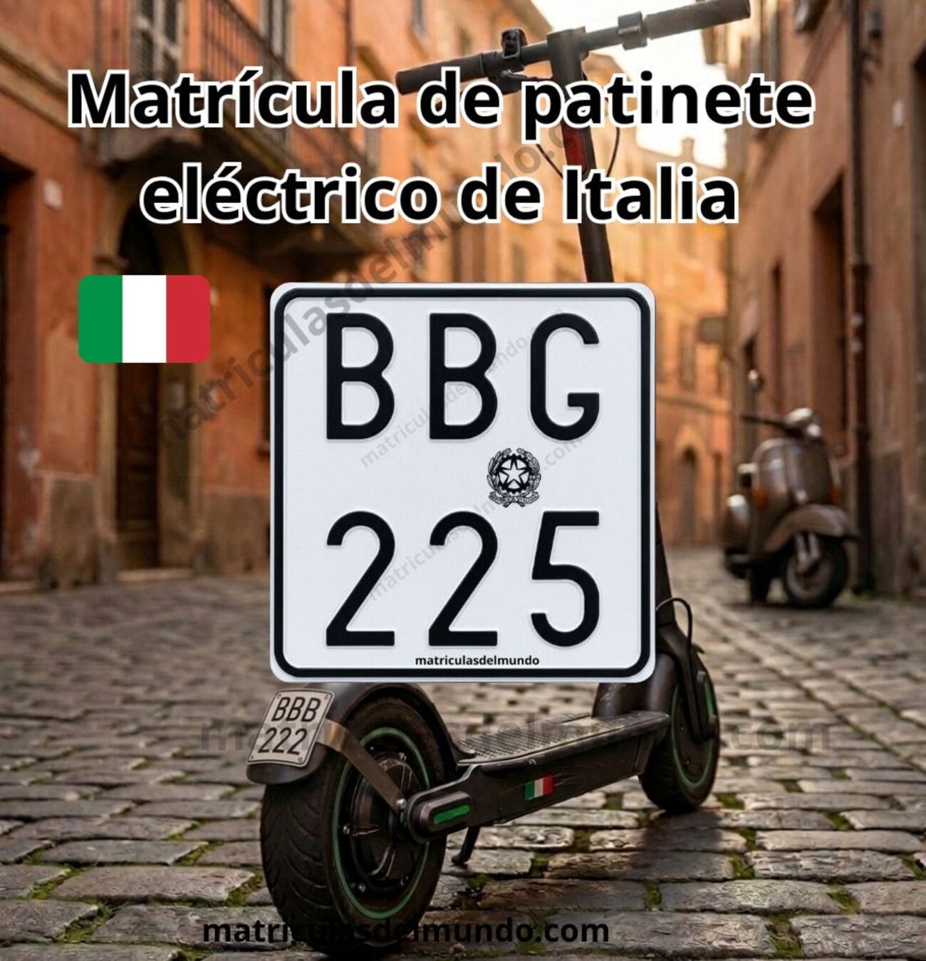 Matrícula italiana BBG para patinete eléctrico en entorno urbano