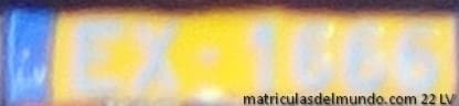 Matrícula de coche de Letonia para taxi eléctrico con fondo amarillo y letras azules EX