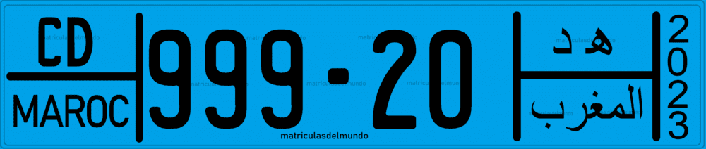 Matrícula del Cuerpo Diplomático de Marruecos sobre fondo azul actual