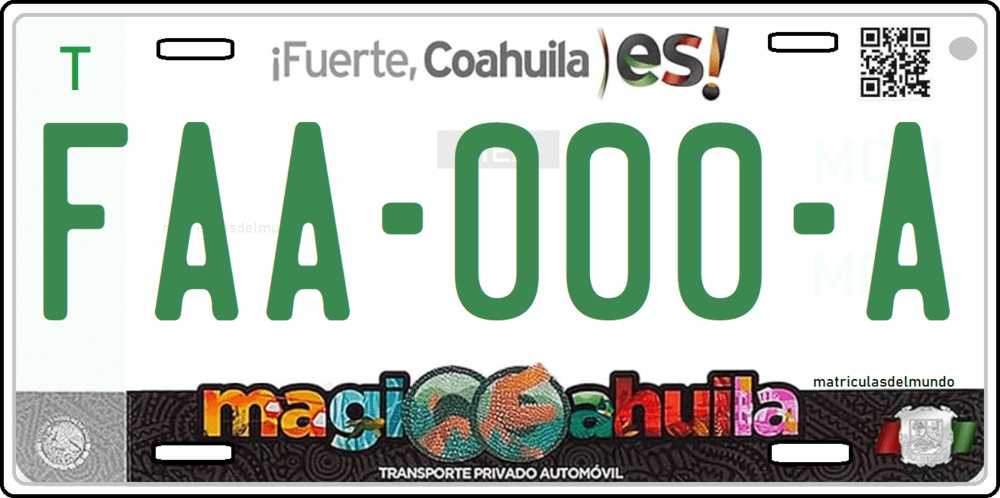 Placa de matrícula de Coahuila de ejemplo de coche de corazon