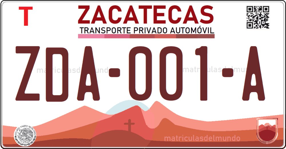 como es placa matricula de Zacatecas trasea ejemplo