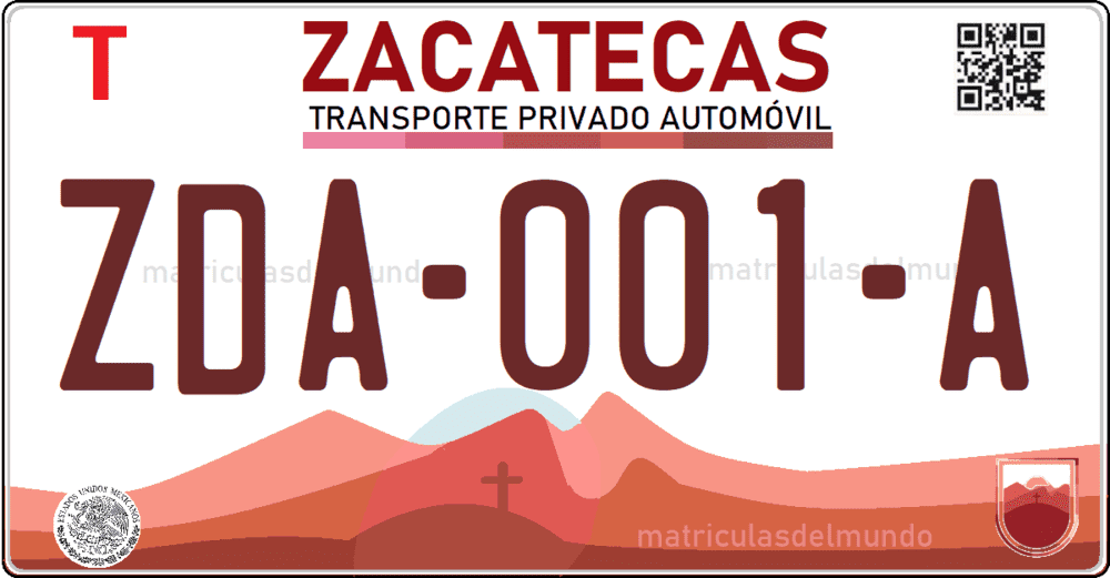 como es placa matricula de Zacatecas trasea ejemplo