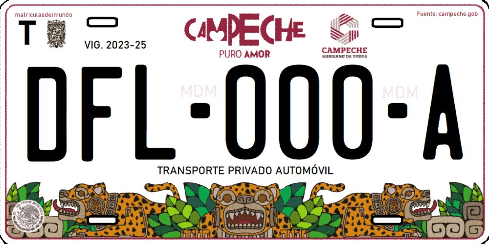 Placa de matrícula de Campeche de ejemplo de coche actualizado