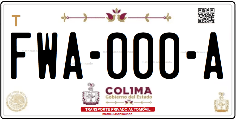 Placa de matrícula de Colima de ejemplo de coche de corazon