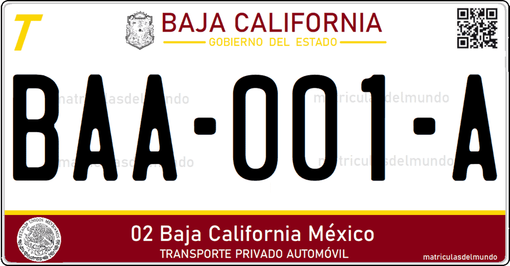 como es placa matricula vehicular de Baja California trasera 2020 granate