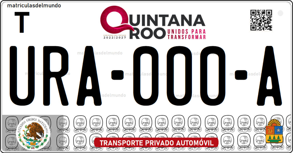 Placa de matrícula de Quintana Roo maya unidos para transformar