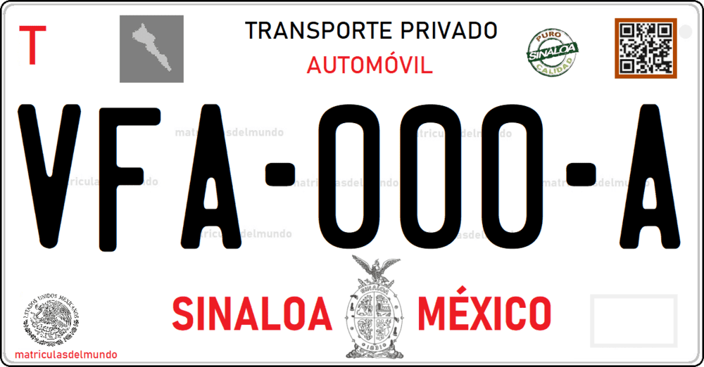 Placa de matrícula de Sinaloa roja escudo