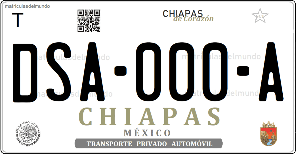 Placa de matrícula de Chiapas de ejemplo de coche de corazon