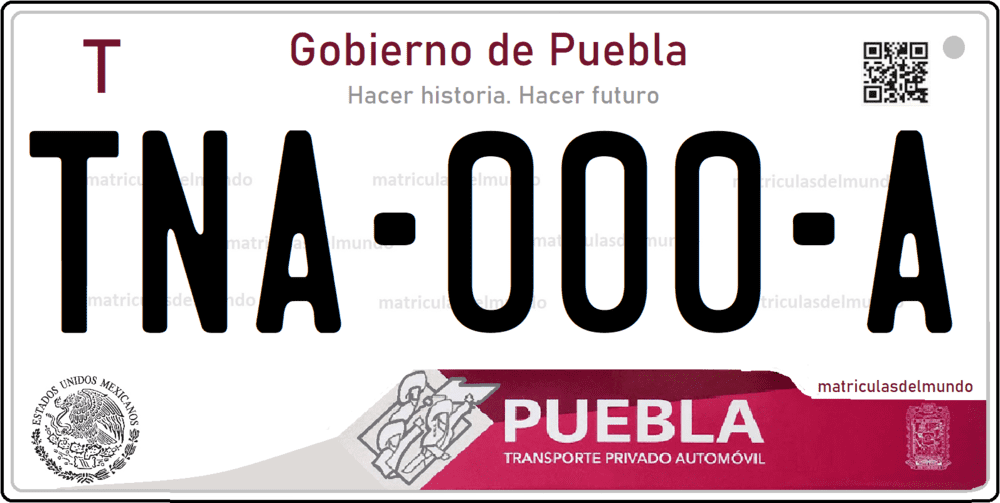 Placa de matrícula de Puebla hacer historia hacer futuro