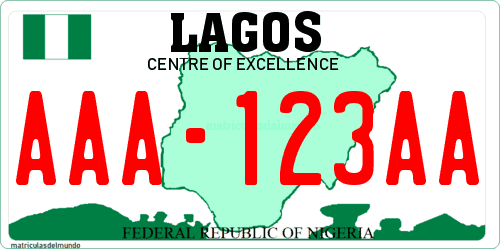 Matrícula de Nigeria actual comercial con el mapa de fondo y letras rojas