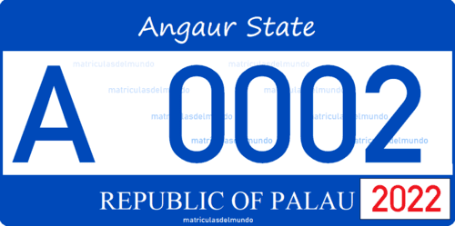 Matrículas actuales de Angaur en Palau con fondo azul