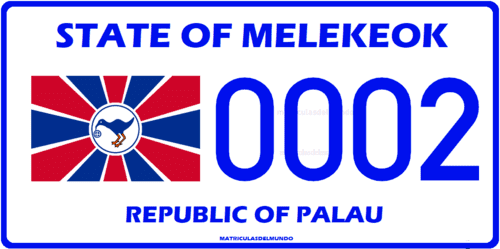 Matrículas actuales de Melekeok en Palau con bandera 