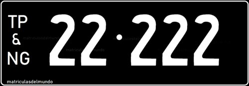 Matrícula antigua de Papúa Nueva Guinea con fondo negro 22222 hasta 1973