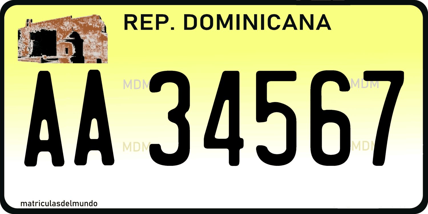 Matrículas de República Dominicana actual amarilla con doble letra
