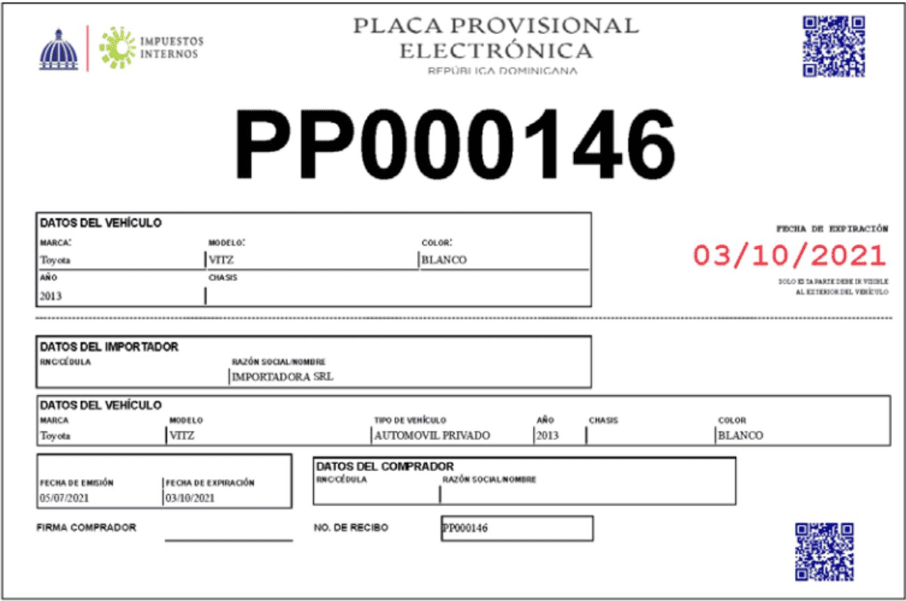 Matrícula de República Dominicana de papel letras PP exhibición