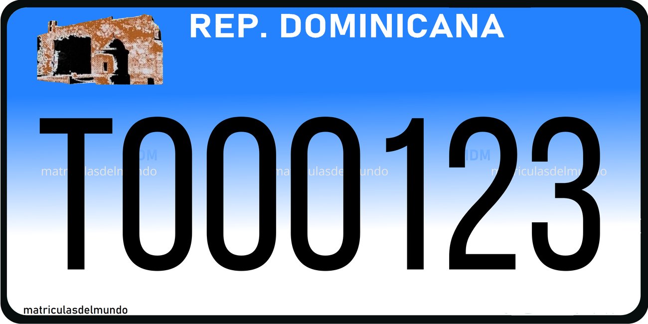 Matrícula de República Dominicana de AUTOMOVIL PUBLICO URBANO fondo azul