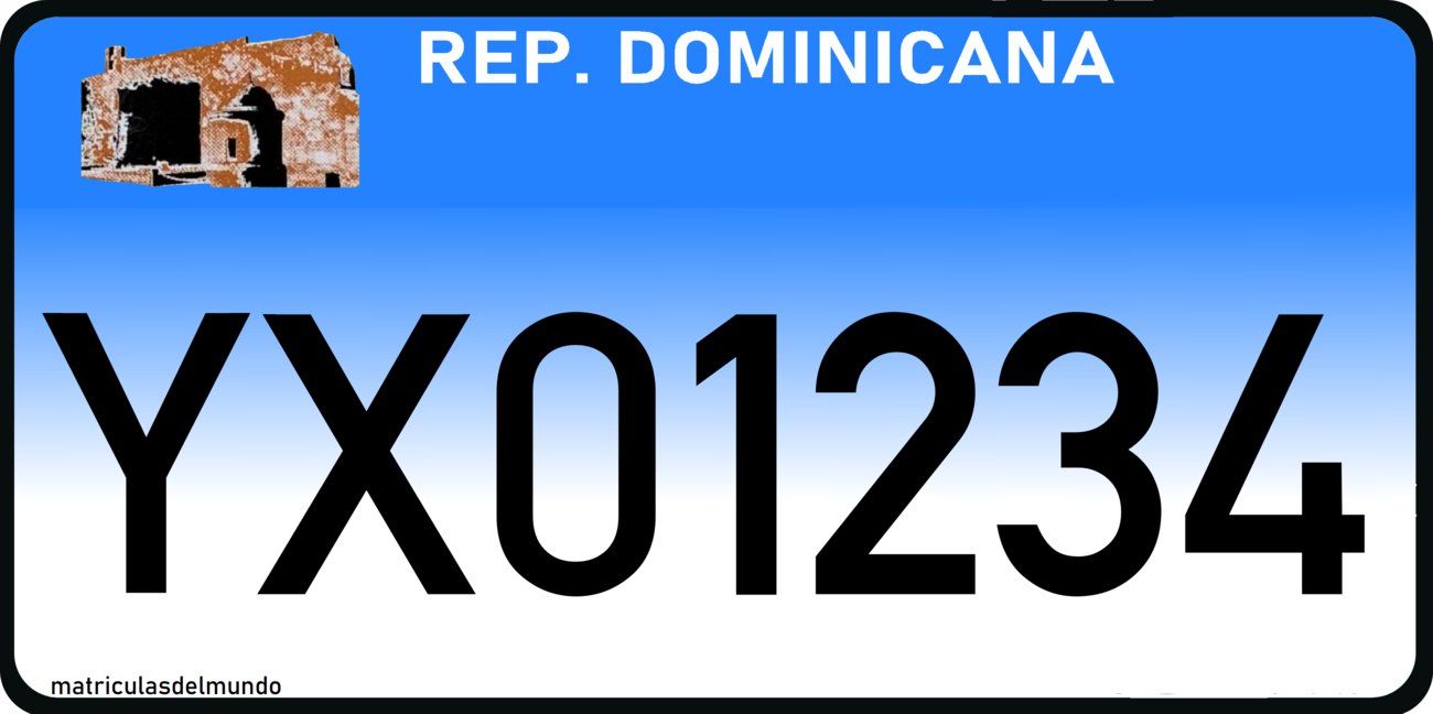 Matrícula de República Dominicana exonerada azul de Placa de Asignación Temporal de ejemplo