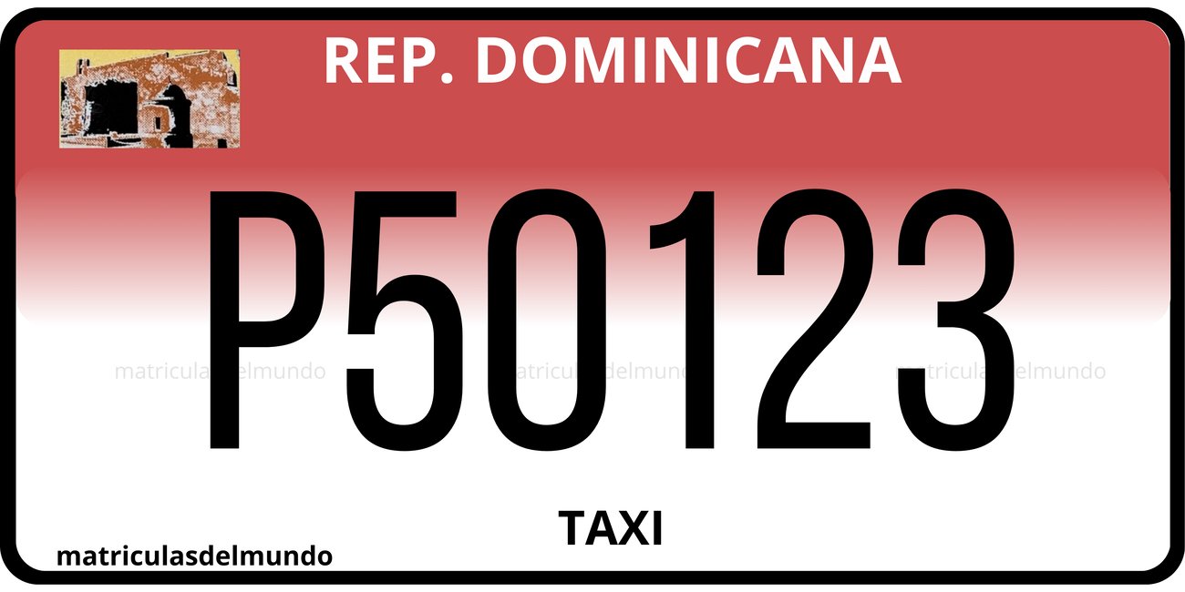 Matrícula de República Dominicana de autobus taxi fondo rojo